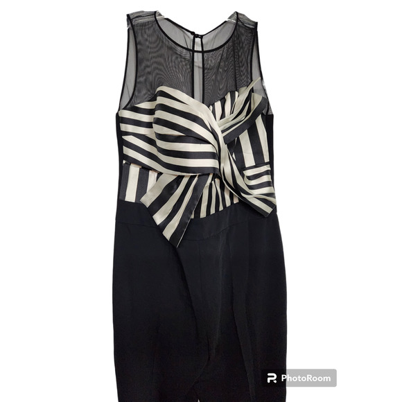Explosion Mesh Yoke Striped Bodice Black Jumpsuit 44 - Picture 2 of 5